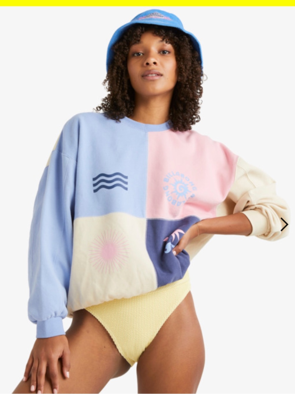 Billabong Colorblock Pastel Crewneck Sweatshirt in Blue, Pink & Cream
